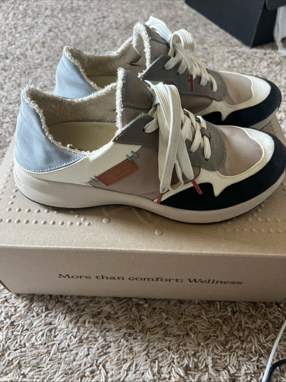 Taos Footwear Mixed-Material Lace-Up Sneakers — Cream, Gray, Black, Blue